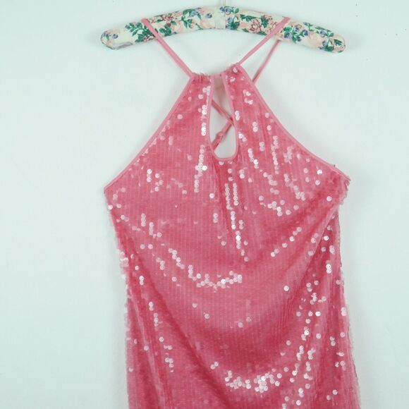 Urban Outfitters Large Harley Sequin Maxi Dress Y2K Pink Prom Girly Halter Glam - Picture 3 of 13